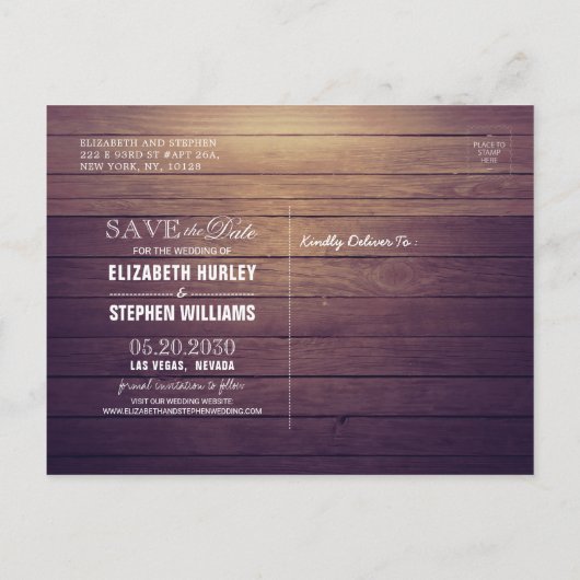 ウェディング日付を保存紅葉パンプキンス木材 案内ポストカード (裏面)