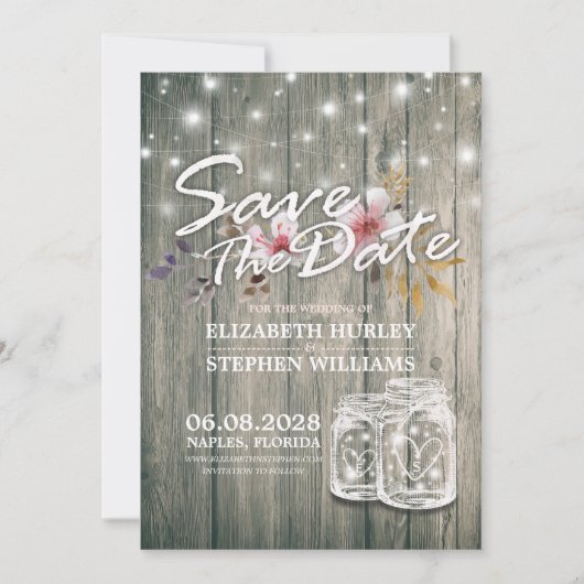 ウェディング日付を保存素朴ウッドメイソンのジャールライト セーブザデート (正面)