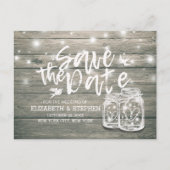 ウェディング日付を保存素朴ウッドメイソンのジャールライト 案内ポストカード (正面)