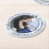 ウェディング日付を保存航海のいかりフローラ写真 ラウンドペーパーコースター (アングル)