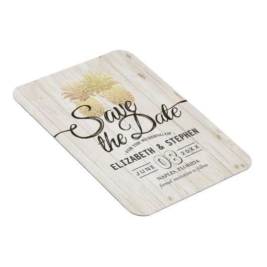ウェディング日付を保存金ゴールドパイナップル素朴ウッド マグネット (右側)