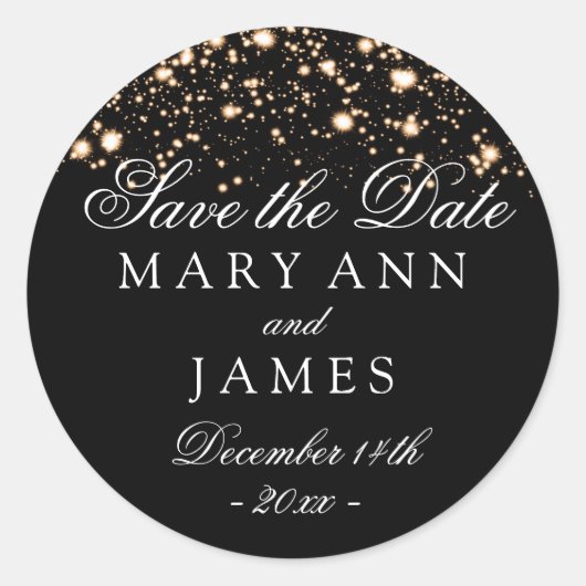 ウェディング日付を保存金ゴールドミッドナイトグラム ラウンドシール (正面)