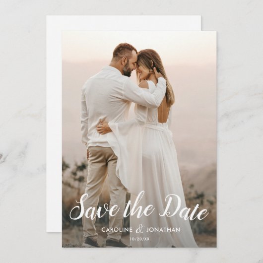 ウェディング日付を保存2写真スクリプトかわいらしフォント (正面/裏面)