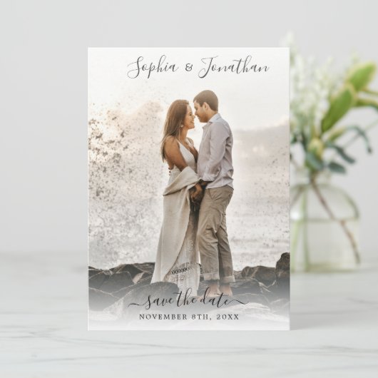 ウェディング日付を保存2写真スクリプトかわいらしフォント 招待状 (スタンド正面)