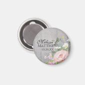 ウェディング日付を保存Woodsy素朴フローラピンク マグネット (正面/裏面)
