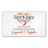 ウェディング日付オレンジブルゴーニュの木のハートを保存 マグネット名刺 (正面)