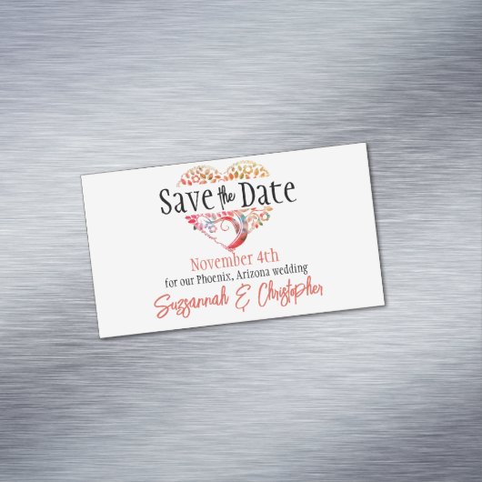 ウェディング日付オレンジブルゴーニュの木のハートを保存 マグネット名刺 (インサイチュ)