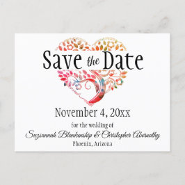 ウェディング日付オレンジブルゴーニュの木のハートを保存 案内ポストカード