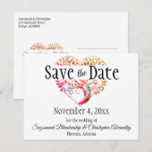 ウェディング日付オレンジブルゴーニュの木のハートを保存 案内ポストカード (正面/裏面)