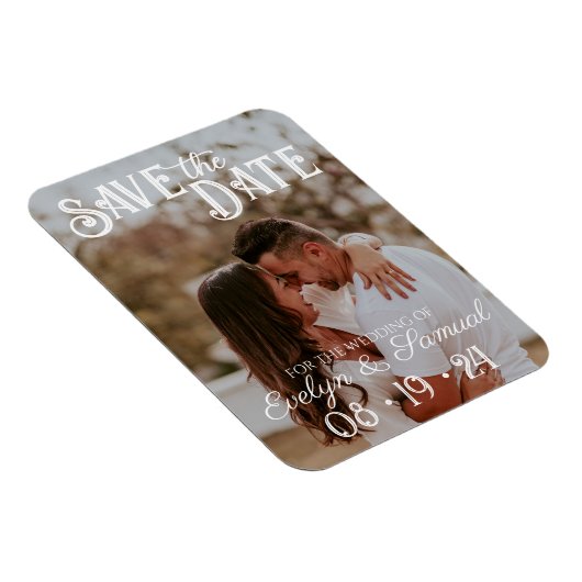 ウェディング日付カードを保存する白い文字写真 マグネット (右側)