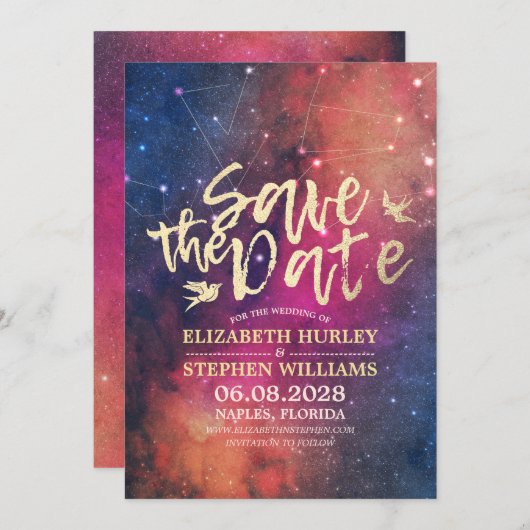ウェディング日付シックな星の空の星座を保存 セーブザデート (正面/裏面)