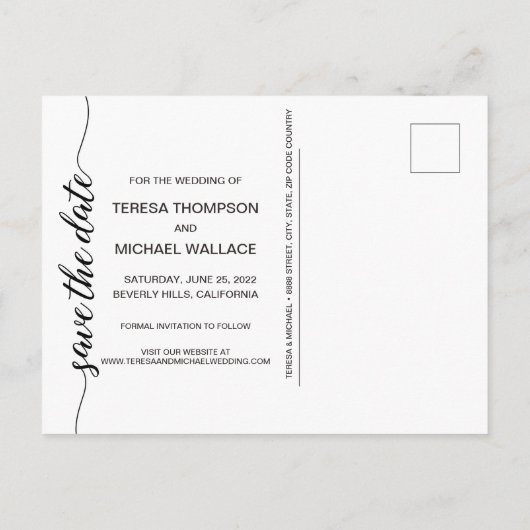 ウェディング日付スクリプトのモダン写真を保存 ポストカード (裏面)