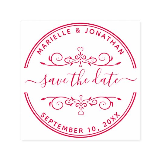 ウェディング日付スクリプトモダンの保存ハート セルフインキングスタンプ (デザイン)