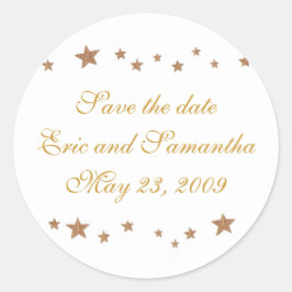 ウェディング日付ステッカーの活発な金ゴールドスターを保存 ラウンドシール