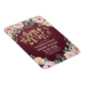 ウェディング日付バーガンディフローラ文字列ライトを保存 マグネット (右側)