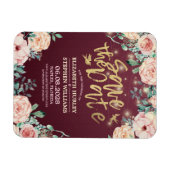 ウェディング日付バーガンディフローラ文字列ライトを保存 マグネット (横)