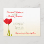 ウェディング日付ポストカードレッドチューリップアートを保存 案内ポストカード (裏面)