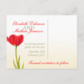 ウェディング日付ポストカードレッドチューリップアートを保存 案内ポストカード (裏面)