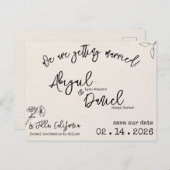 ウェディング日付ポストカードヴィンテージミニマリストの保存 インビテーションポストカード (正面/裏面)