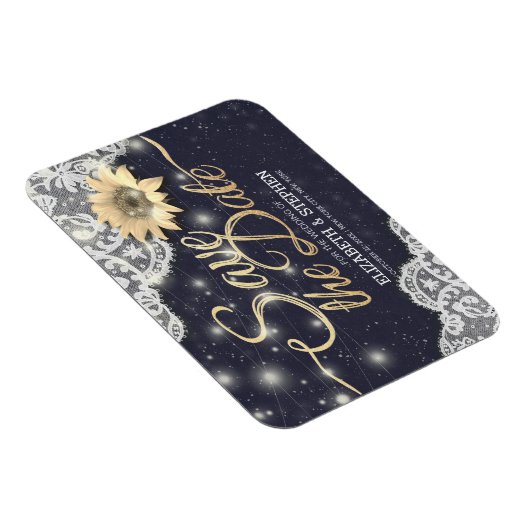 ウェディング日付レースひまわりストリングライトを保存 マグネット (右側)