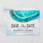 ウェディング日付保存ティール（緑がかった色）金ゴールドゲートGeodeスライス 案内ポストカード (正面/裏面)