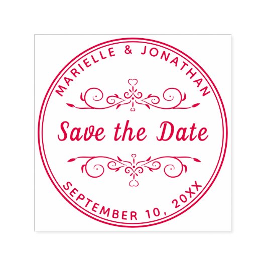 ウェディング日付保存ハートカスタムフローラ セルフインキングスタンプ (デザイン)