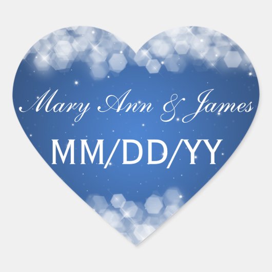 ウェディング日付保存パーティースパークルブルー ハートシール (正面)
