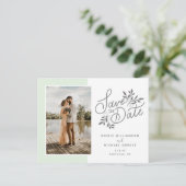 ウェディング日付保存フォトスクリプト植物緑 ポストカード (スタンド正面)