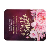 ウェディング日付保存フローラ羽ブルゴーニュ赤 マグネット (横)