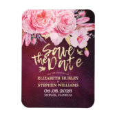 ウェディング日付保存フローラ羽ブルゴーニュ赤 マグネット (縦)