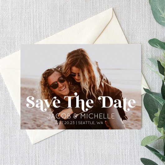 ウェディング日付保存レトロミニマル写真写真 招待状