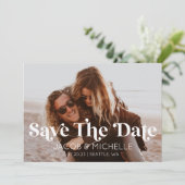 ウェディング日付保存レトロミニマル写真写真 招待状 (スタンド正面)