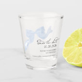 ウェディング日付保存招待状 |青い弓の写真 ショットグラス (正面)