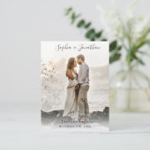 ウェディング日付写真スクリプトかわいらしフォント ポストカード (スタンド正面)