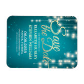 ウェディング日付文字列ライトの保存ターコイズ金ゴールド マグネット (横)