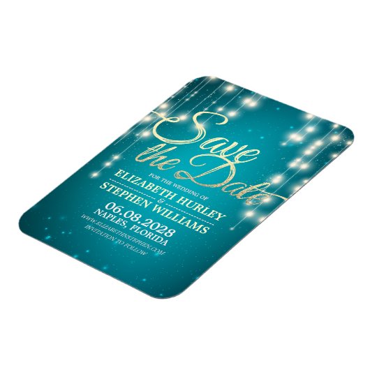 ウェディング日付文字列ライトの保存ターコイズ金ゴールド マグネット (左側)