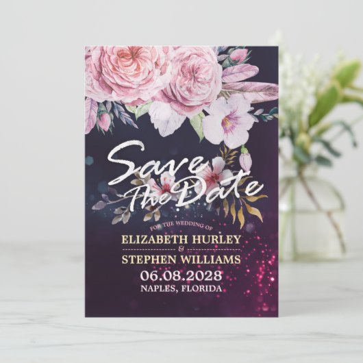 ウェディング日付水の色のフローラ羽を保存 セーブザデート (スタンド正面)