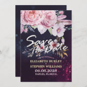 ウェディング日付水の色のフローラ羽を保存 セーブザデート (正面/裏面)