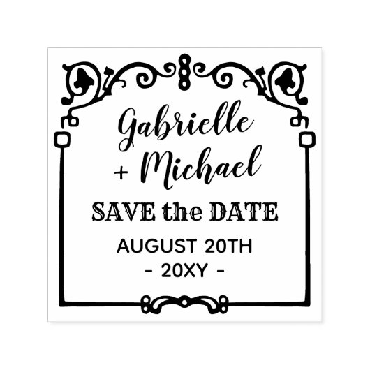 ウェディング日付華美ヴィンテージフレーム名の保存 セルフインキングスタンプ (デザイン)