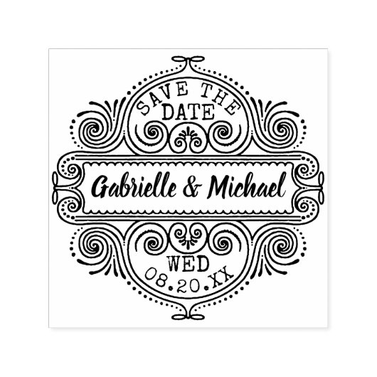ウェディング日付華美ヴィンテージ枠カスタム保存 セルフインキングスタンプ (デザイン)