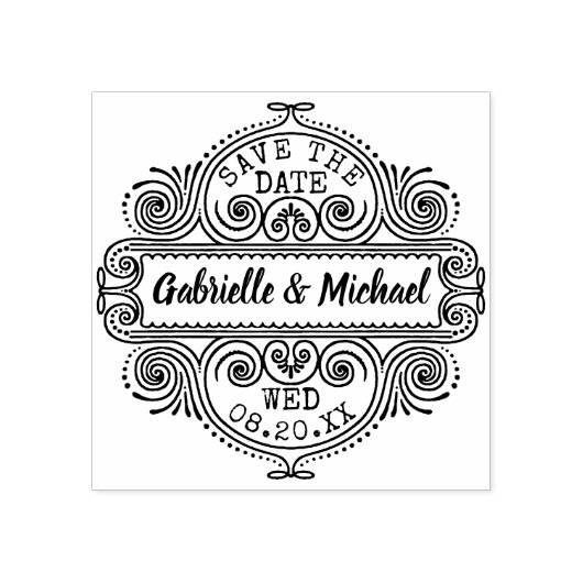 ウェディング日付華美ヴィンテージ枠カスタム保存 ラバースタンプ (インプリント)