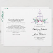 ウェディング用の鳥かごのプログラムが折り畳まれました。紫の花 (正面/裏面)