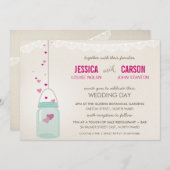 ウェディング素朴は可愛いメイソンの瓶をハートと招待 招待状 (正面/裏面)