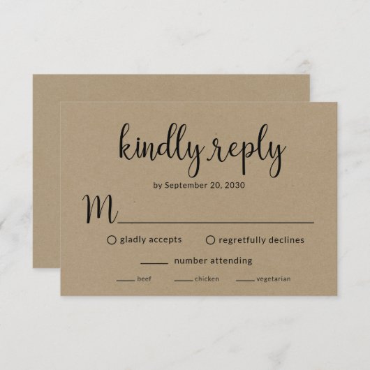 ウェディング素朴レセプションRSVPカード 出欠カード (正面/裏面)