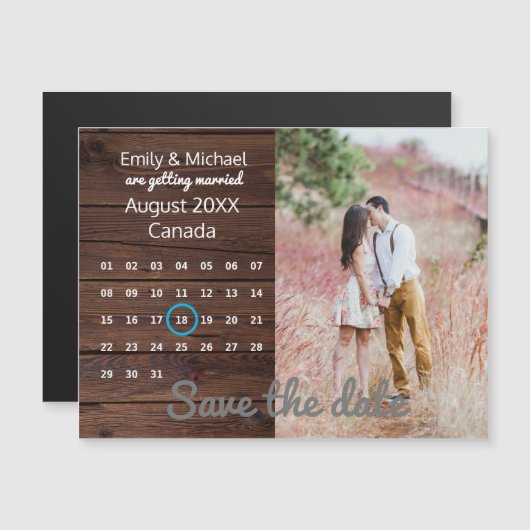 ウェディング素朴日付を保存するフォトカレンダー マグネット招待状 (正面/裏面)