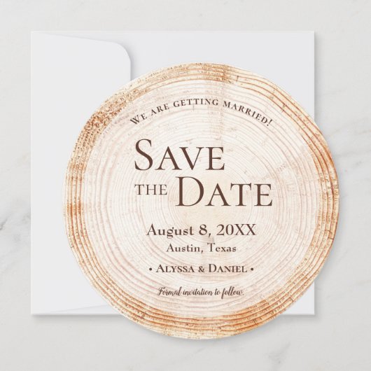 ウェディング素朴日付を保存する写真木の樹皮 招待状 (正面)