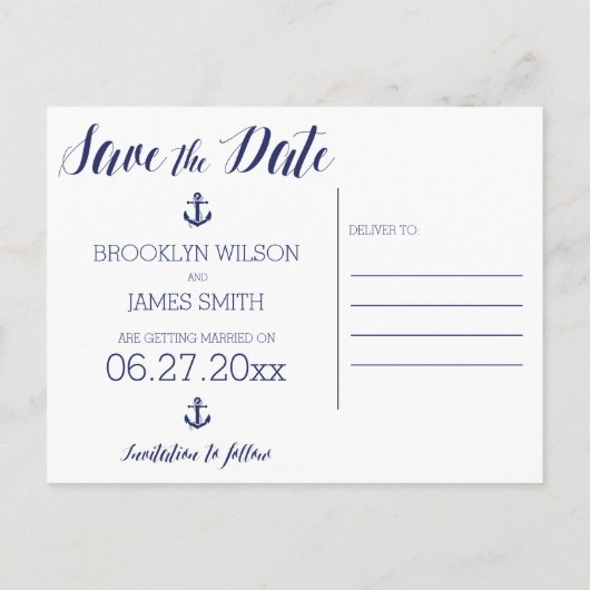 ウェディング航海の日付ポストカードのフレームを保存 案内ポストカード (裏面)