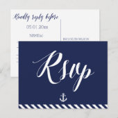 ウェディング航海のRSVPポストカードとストライプ インビテーションポストカード (正面/裏面)