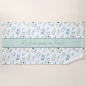 ウェディング記念品 水彩の葉 ビーチタオル (正面)