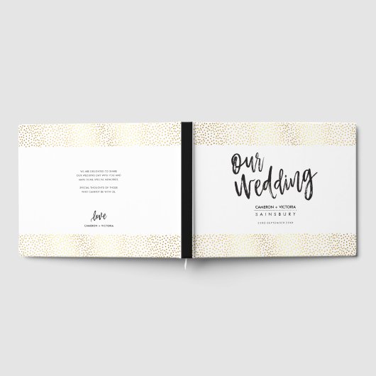 ウェディング記念 ゴールドコンフェッティ手書き ゲストブック (全面)